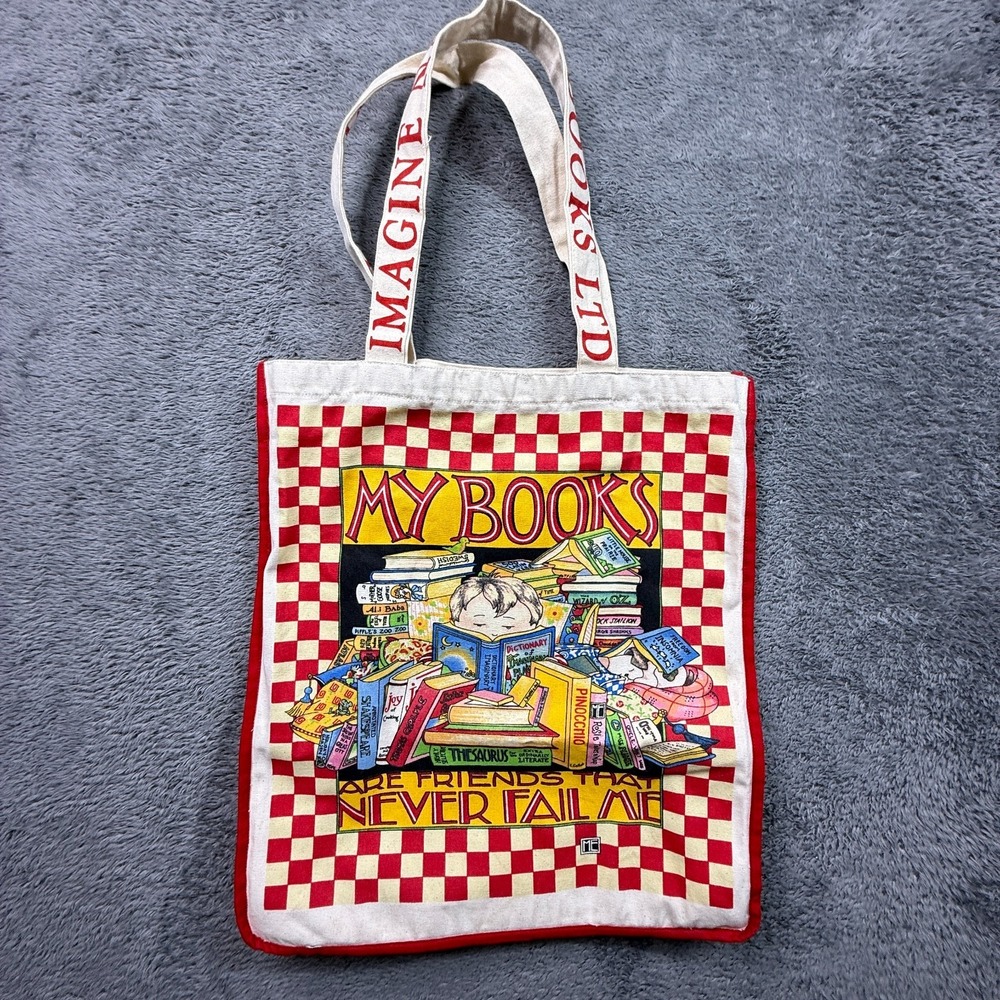 VTG MARY ENGELBREIT Cotton Tote Book Bag My Books Are Friends That Never Fail Me